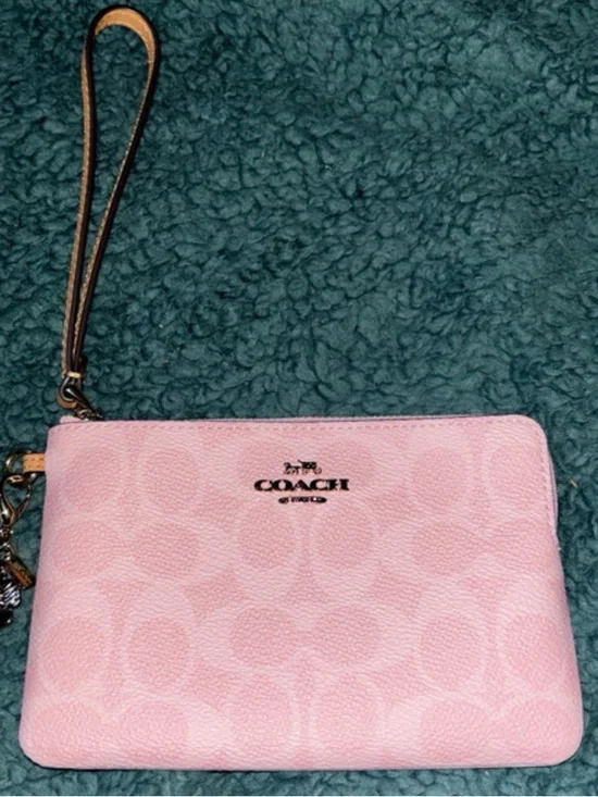 Coach Pink Signature Zip Pouch with Gold Logo - Picture 2 of 2